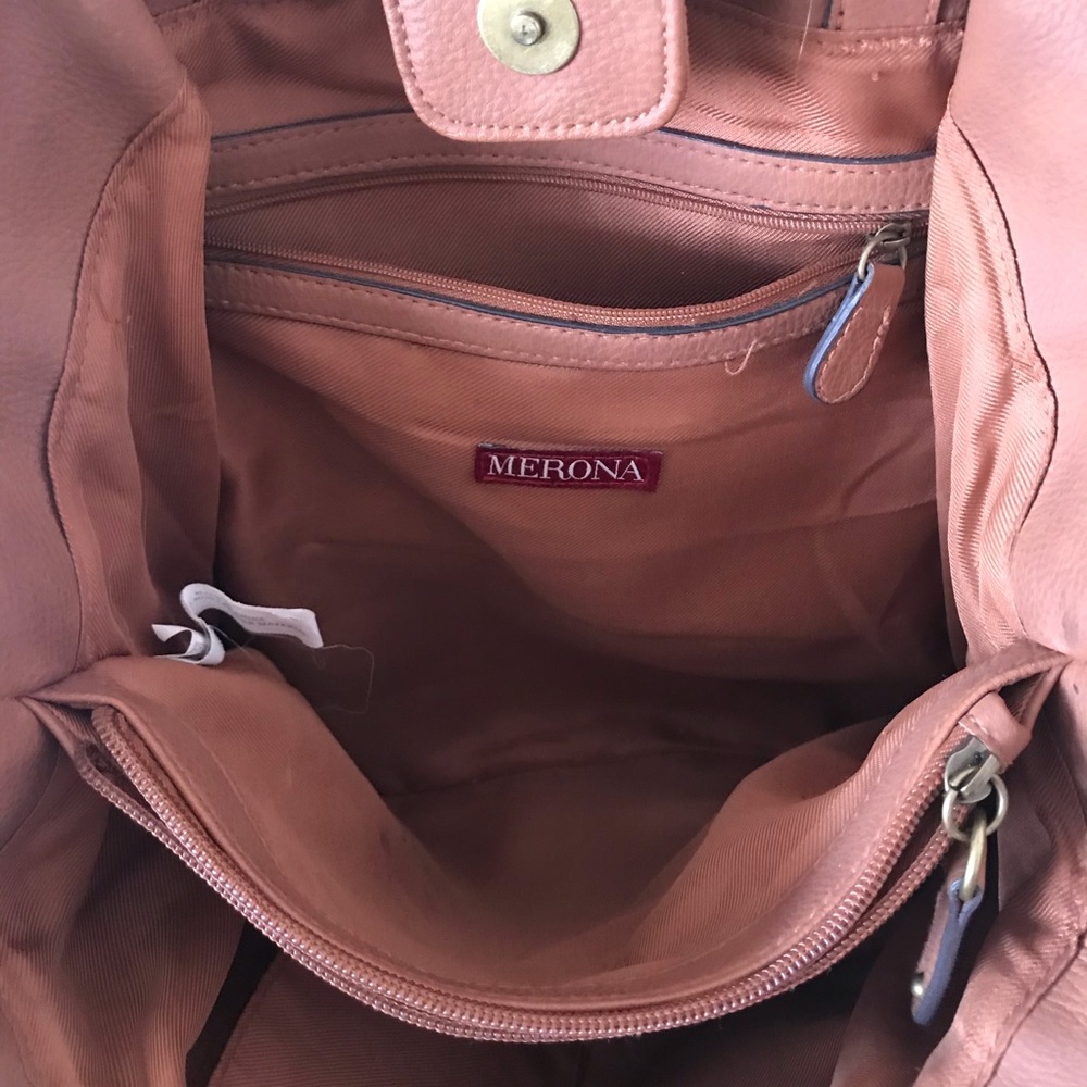 Merona Brown Faux Leather Satchel Purse - Picture 7 of 14